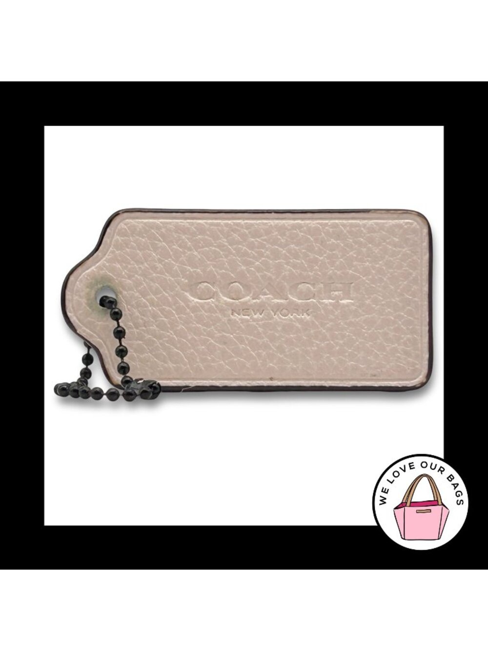 COACH HANG TAG 2.5" Chalk White & Saddle Leather Bag Charm Keychain Fob New York